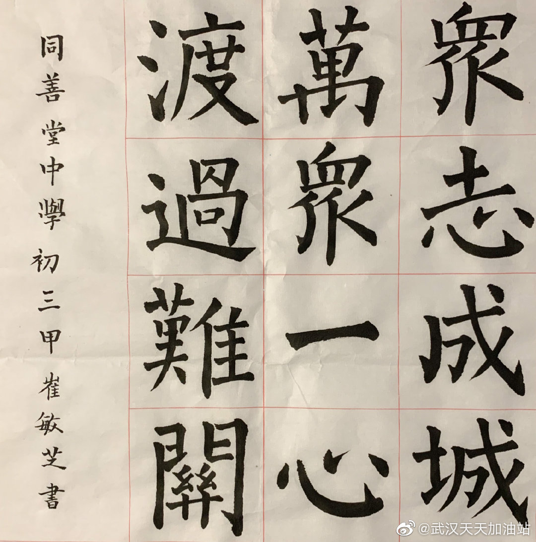 學生為武漢加油:初三甲 崔敏芝 萬眾一心渡過難關
